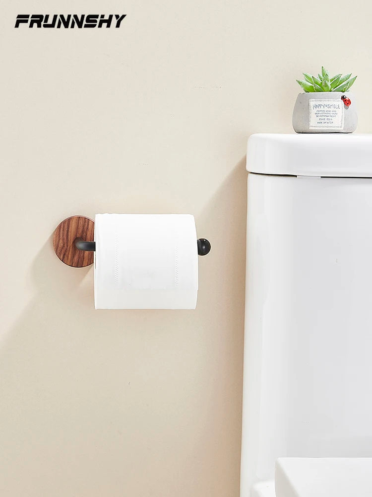 Wood Toilet Paper Holder  No Drill Required! Kitchen & Bathroom Storage Solution  Self-Adhesive Wall Mounted Tissue Rack