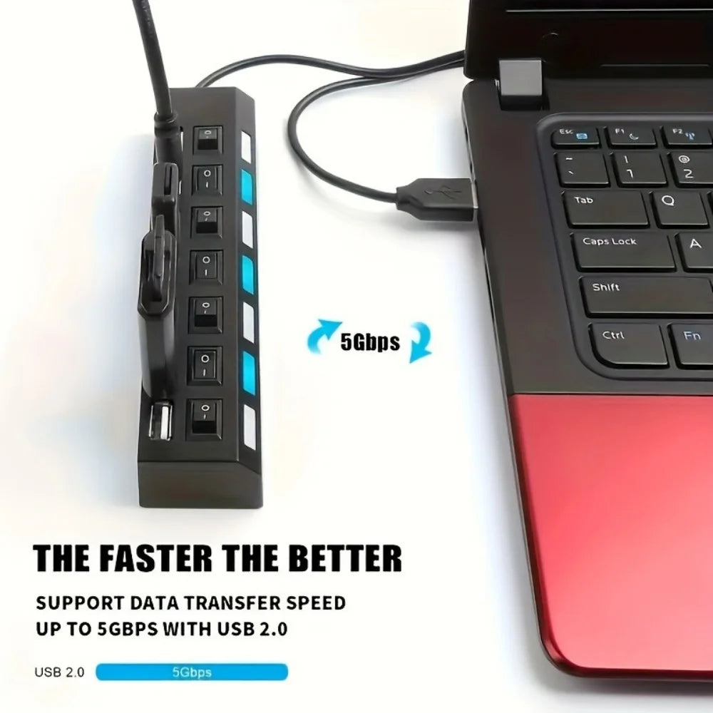 4/7 Port USB 2.0 Hub with Switch and LED High Speed Multi Splitter Expander Adapter For PC Laptop Desktop Computer Accessories