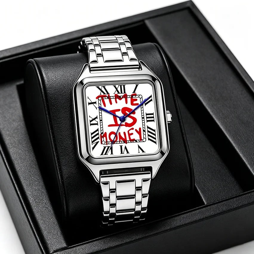2026 New Creative "Time Is Money" Men's Watch Square Luxury Quartz Watch Graffiti Dial Streetwear Relogio Masculino Hip Hop
