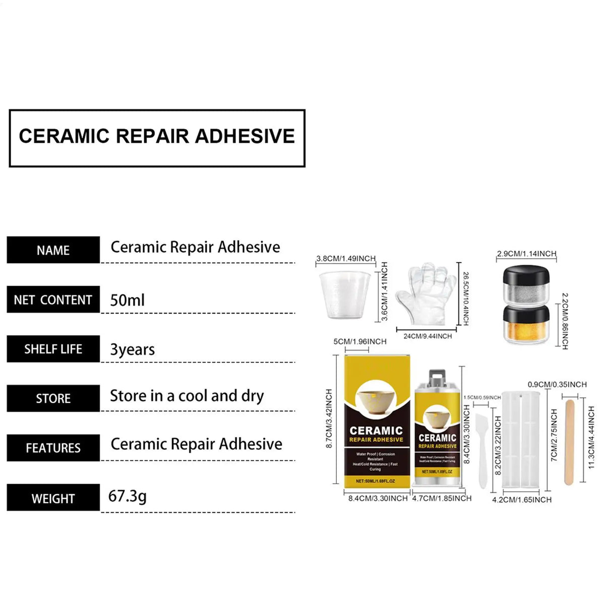 Porcelain Repair Kit Ceramic Glue Repair Adhesive Kit Waterproof Adhesive for Saucers Vases Sculptures Bowl Toilet Plate
