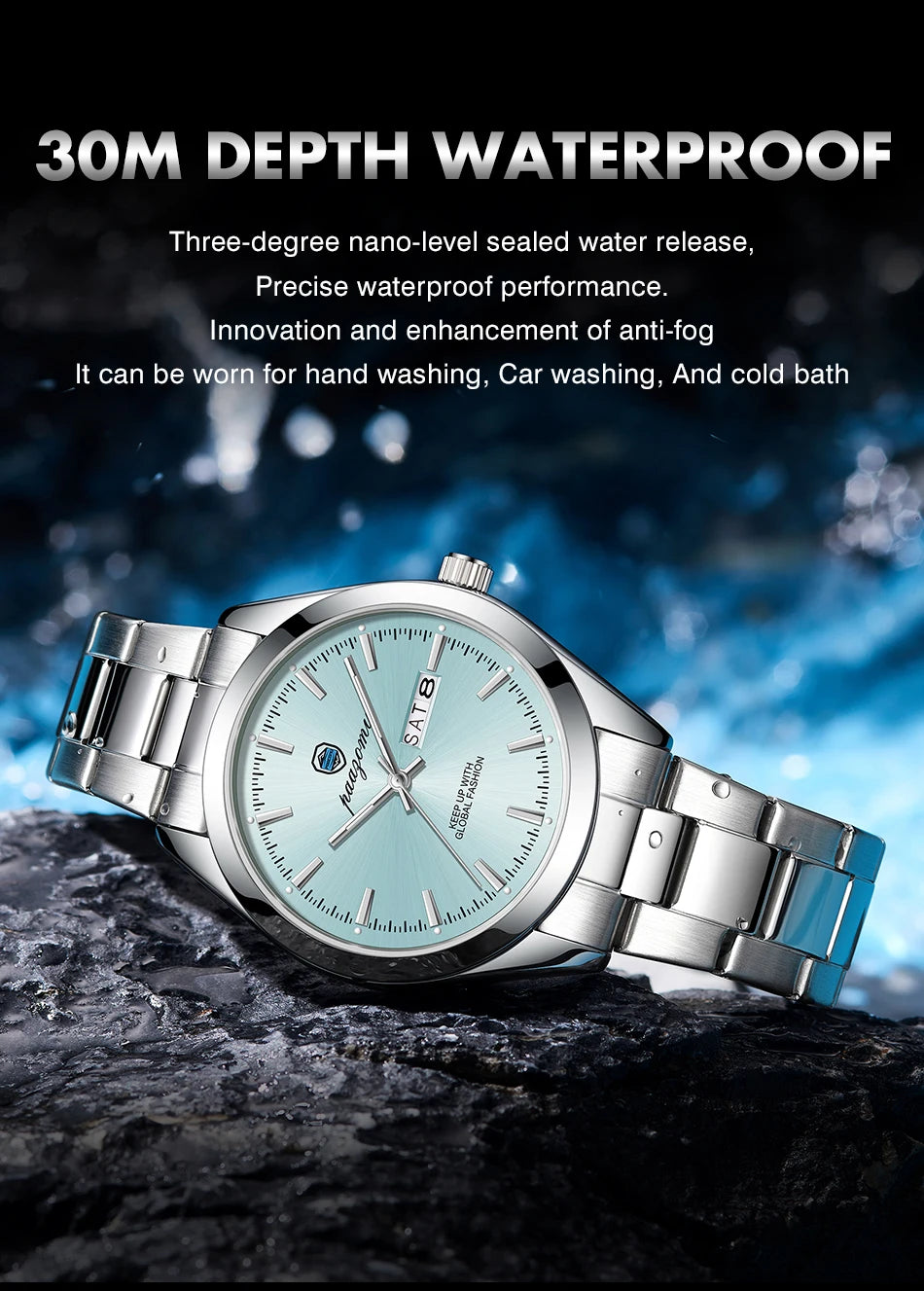 PAAZOMU Fashion Men's Quartz Watch Luminous Hands Date Week Stainless Steel Strap Waterproof Casual Wristwatch Quartz Men Watch