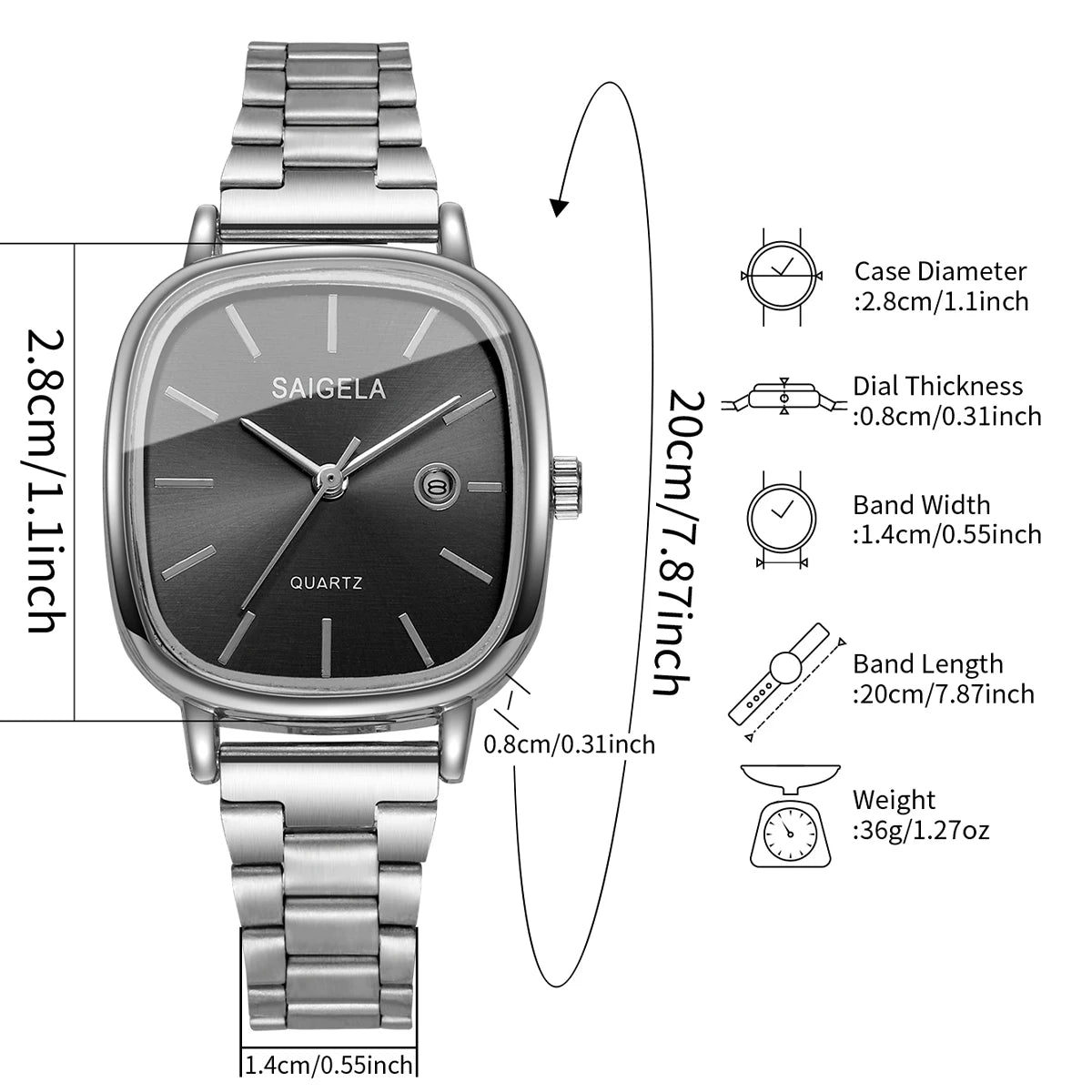 2PCS Fashion Square Dial Couple's Watches Set Simple Calendar Men Wristwatches Women Quartz Watch Relojs (Without Box)