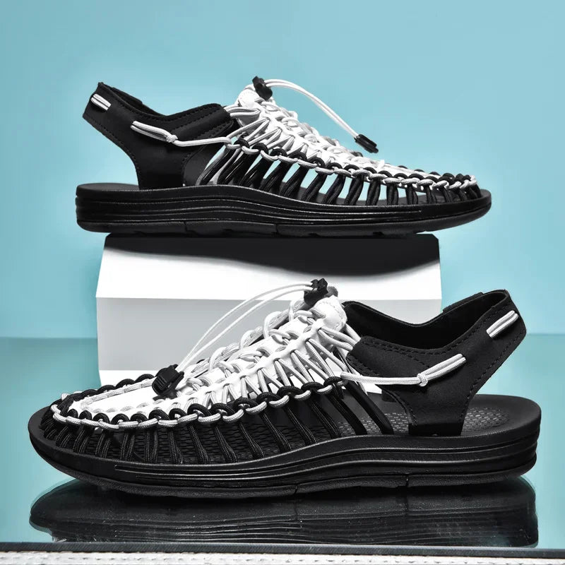 Summer Men Sandals Fashion Handmade Weaving Design Beach Sandals Breathable Casual Flat Sandals Outdoor Couples Sandals Size 48