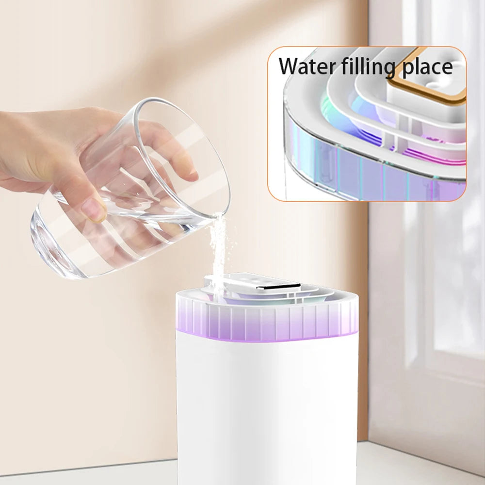 Humidificador de ar ultrassónico de 3L com névoa fria, luz noturna e três bicos, humidificador aromático USB silencioso para casa