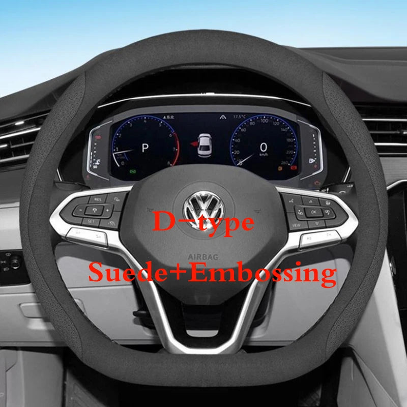for Volkswagen VW Atlas Passat CC Taos touareg R-line Car Steering Wheel Cover 10colour Suede Leather 38 CM Auto Accessories