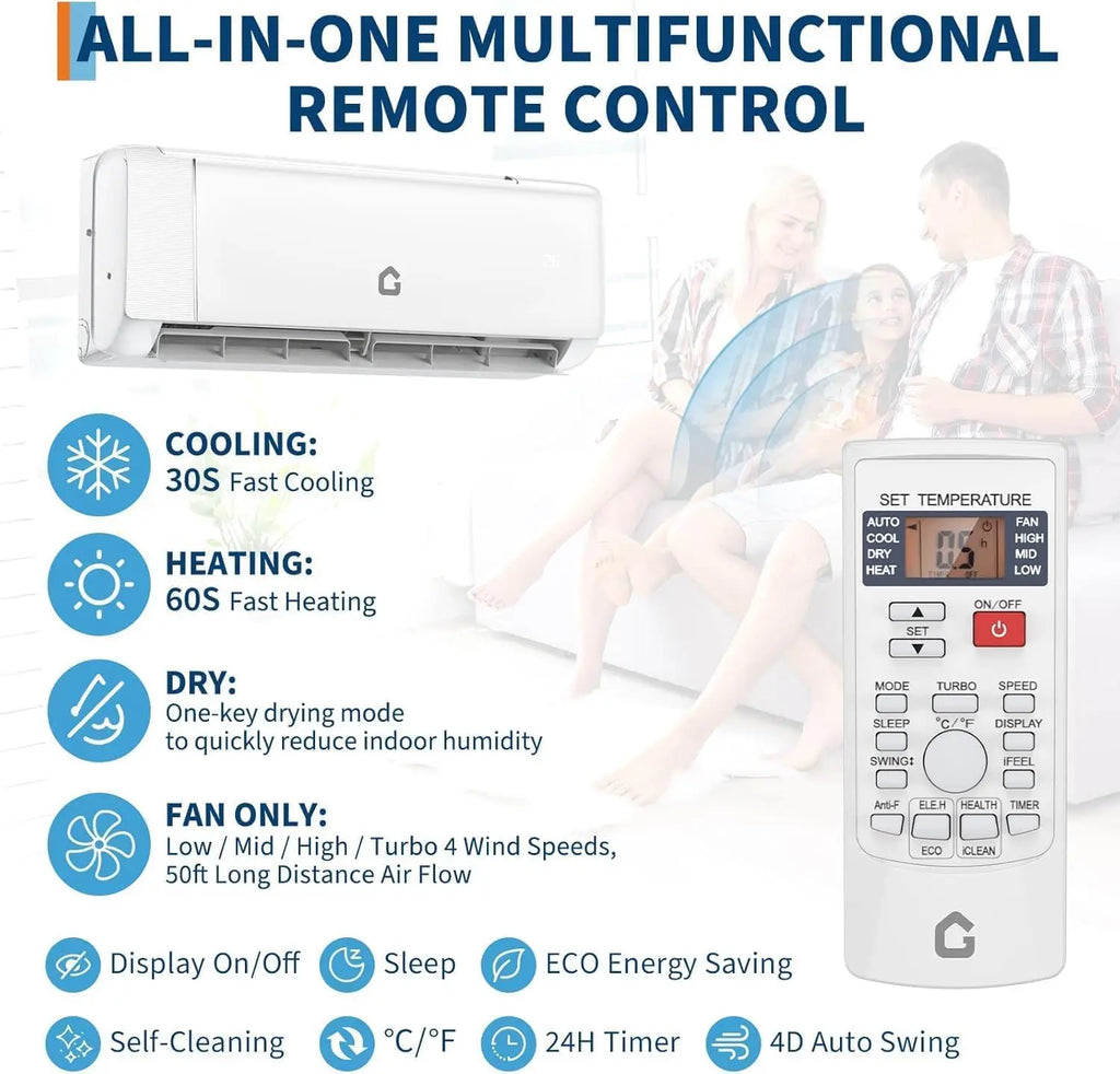 18000 BTU Mini Split Air Conditioner with Cooling / Heating 21 SEER2 230V Energy Ductless AC Unit Cools Rooms Up to 1250 Sq.Ft