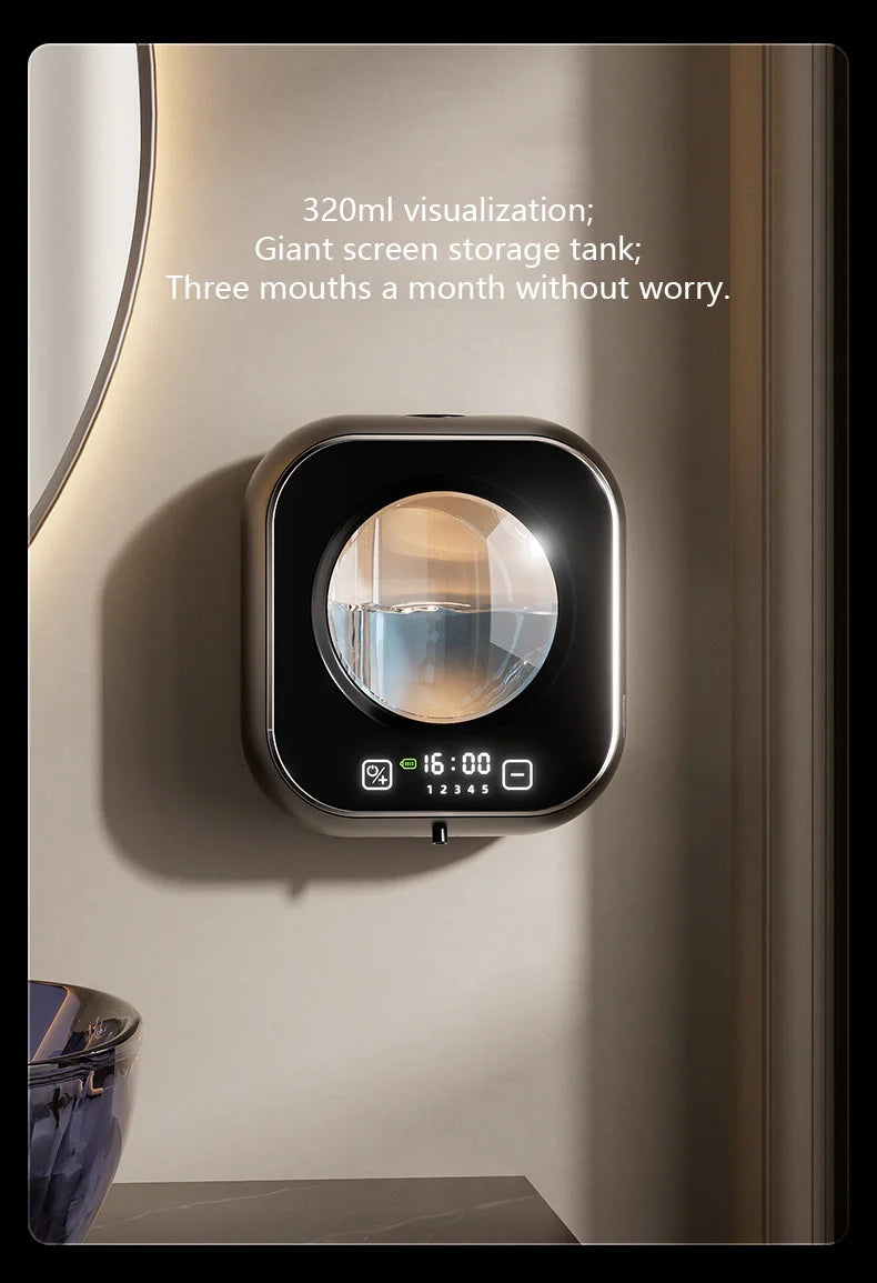 Smart Induction Hand Washer Sensor Wall Mounted Foam Infrared Sensor Liquid Soap Dispensers with Temperature Digital Display