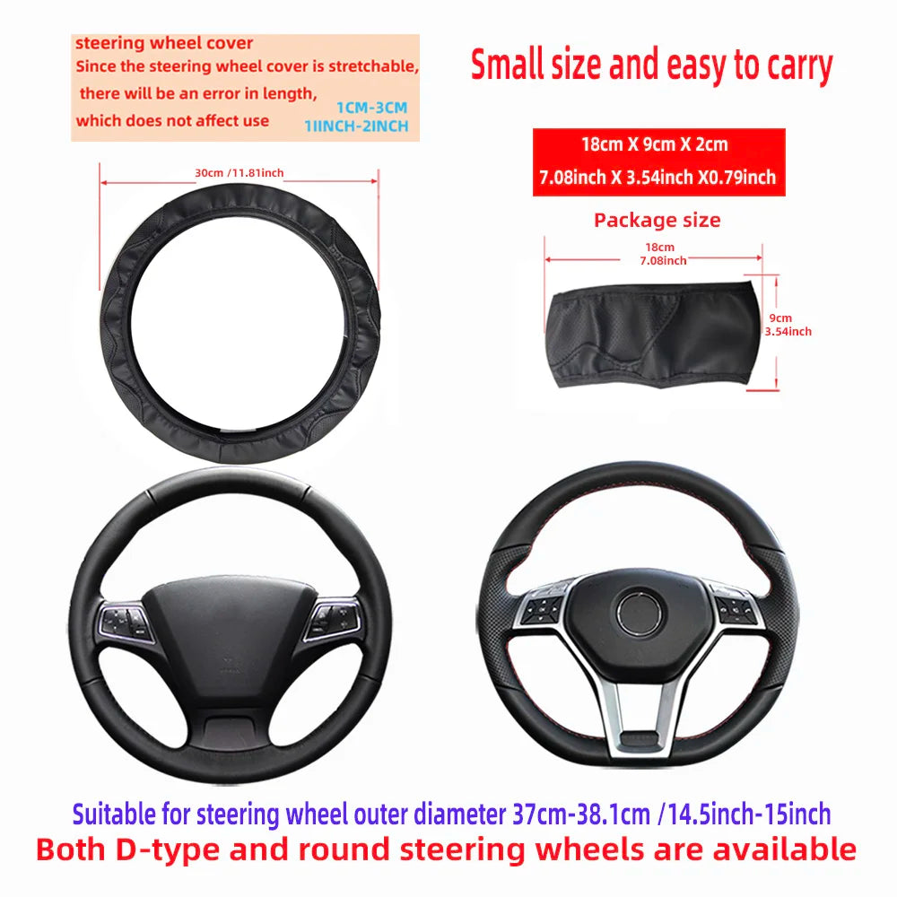 Women's PU Leather Corrugated Steering Wheel Cover 37-38cm Rimless Comfortable Car Accessory for All Seasons