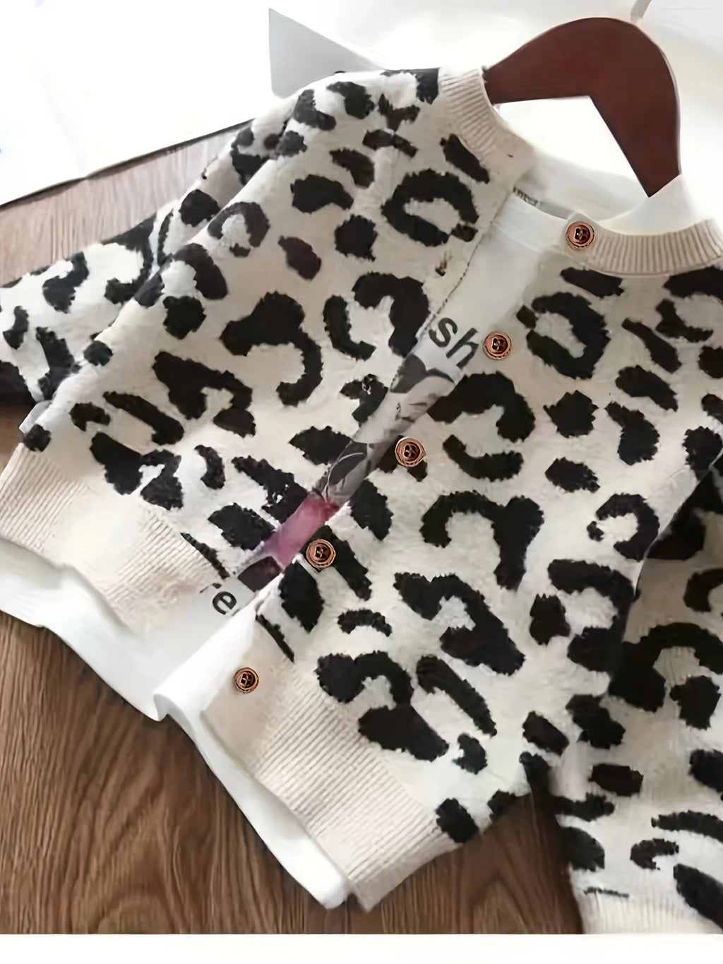 Girls' Cardigan Jacket Knitted Sweater Stylish Leopard Print Little Girl Jacket Baby Jacket Spring and Autumn New Trendy Style