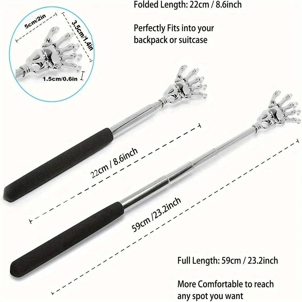 1PC Extendable Back Scratcher Stainless Steel Portable Telescopic Rubber Handle Back Scratchers For Halloween Christmas