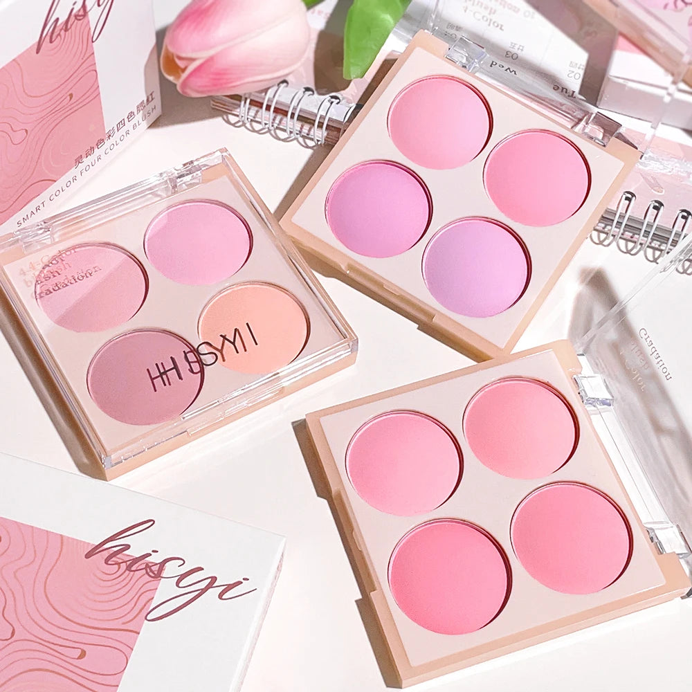 Vibrant Girl Ice Cream Four-Color Blush; Brightening, Natural Bare Makeup Effect, Pigmented, Matte, Fine Texture