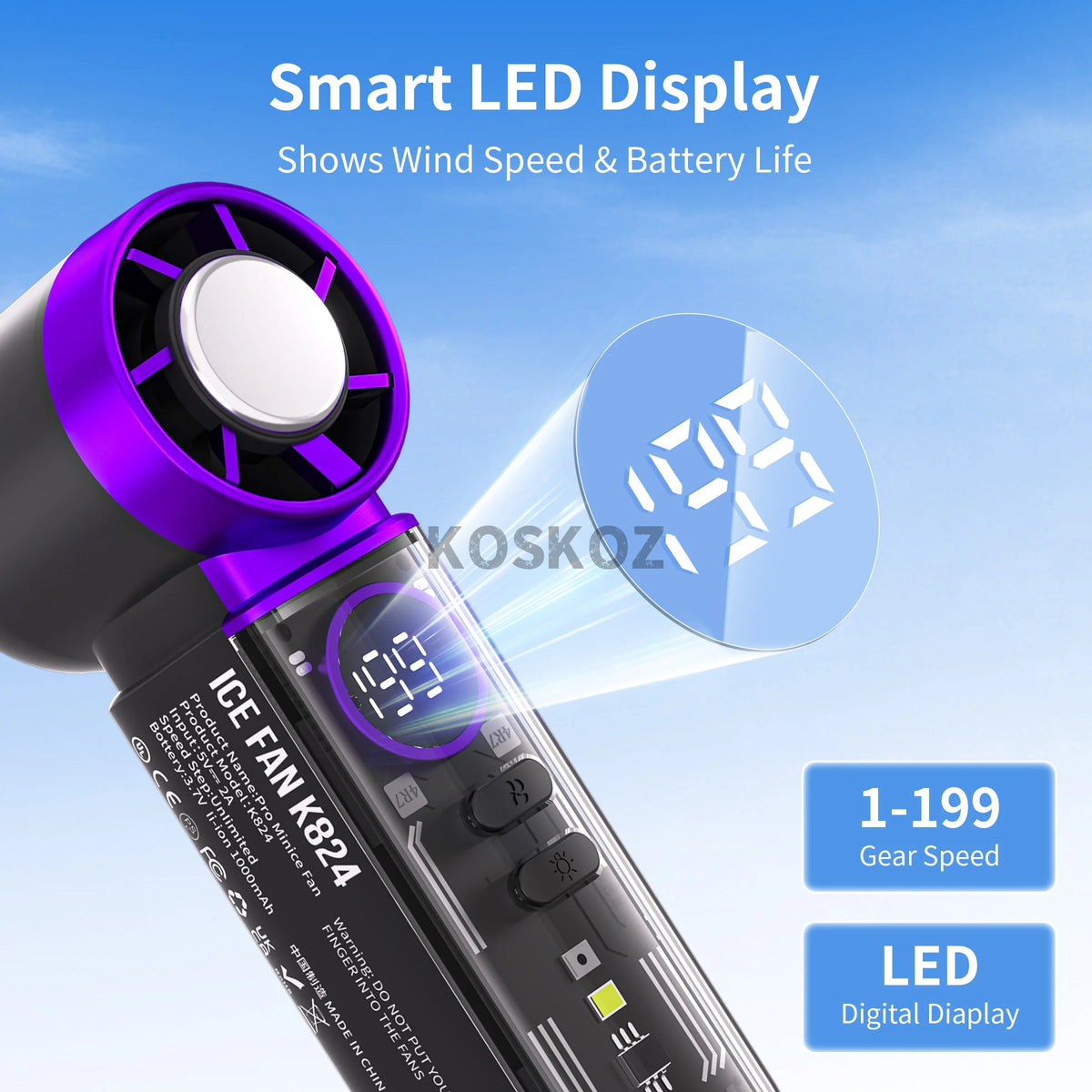 Handheld Portable Turbo Fan With Cold Compress, USB Rechargeable Personal Battery Operated Mini Small Pocket Fan with 5 Speeds