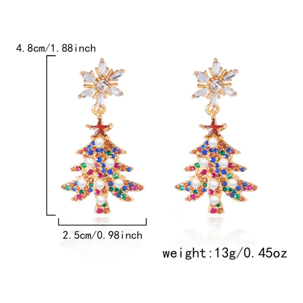 Christmas Earrings Rhinestone Imitation Pearl Snowflake Xmas Tree Star Bell Drop Holiday Dangle Party Jewelry Gift For Women Men