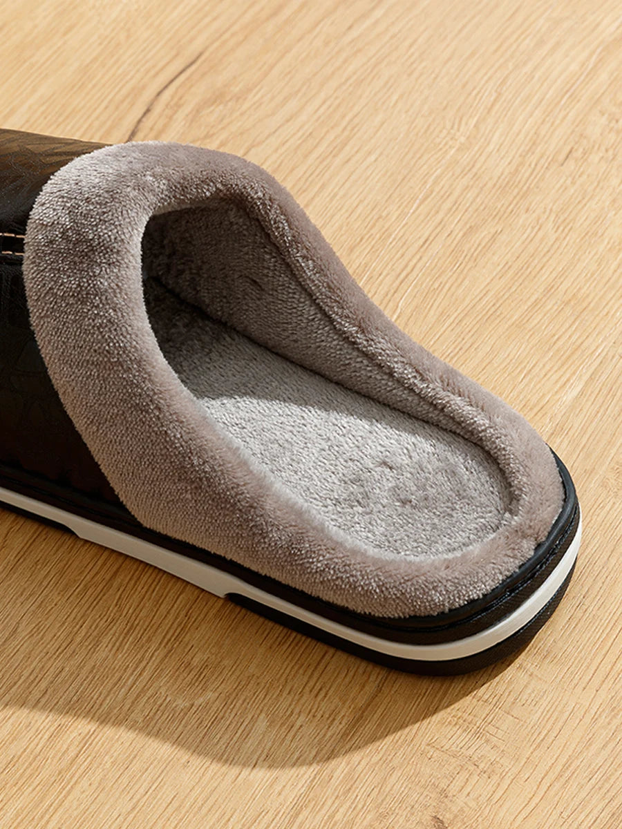 Pu Leather Big Sizes Men slippers Indoor Fur Flat Men's Winter Home Slipper Cotton Bedroom House Shoes