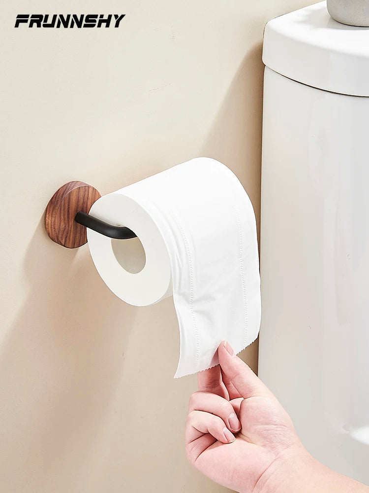 Wood Toilet Paper Holder  No Drill Required! Kitchen & Bathroom Storage Solution  Self-Adhesive Wall Mounted Tissue Rack