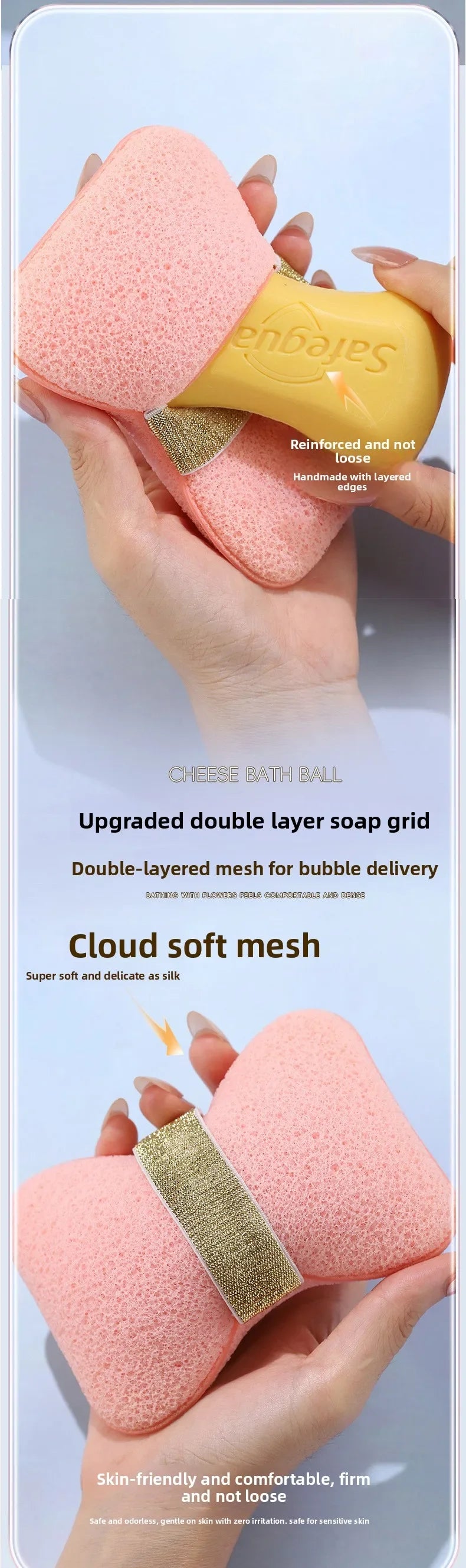 Soap Saver Bag Bath Sponge Shower Loofah Exfoliating Body Scrubber for Women Bath Ball Foaming Net for Skin Cleaning