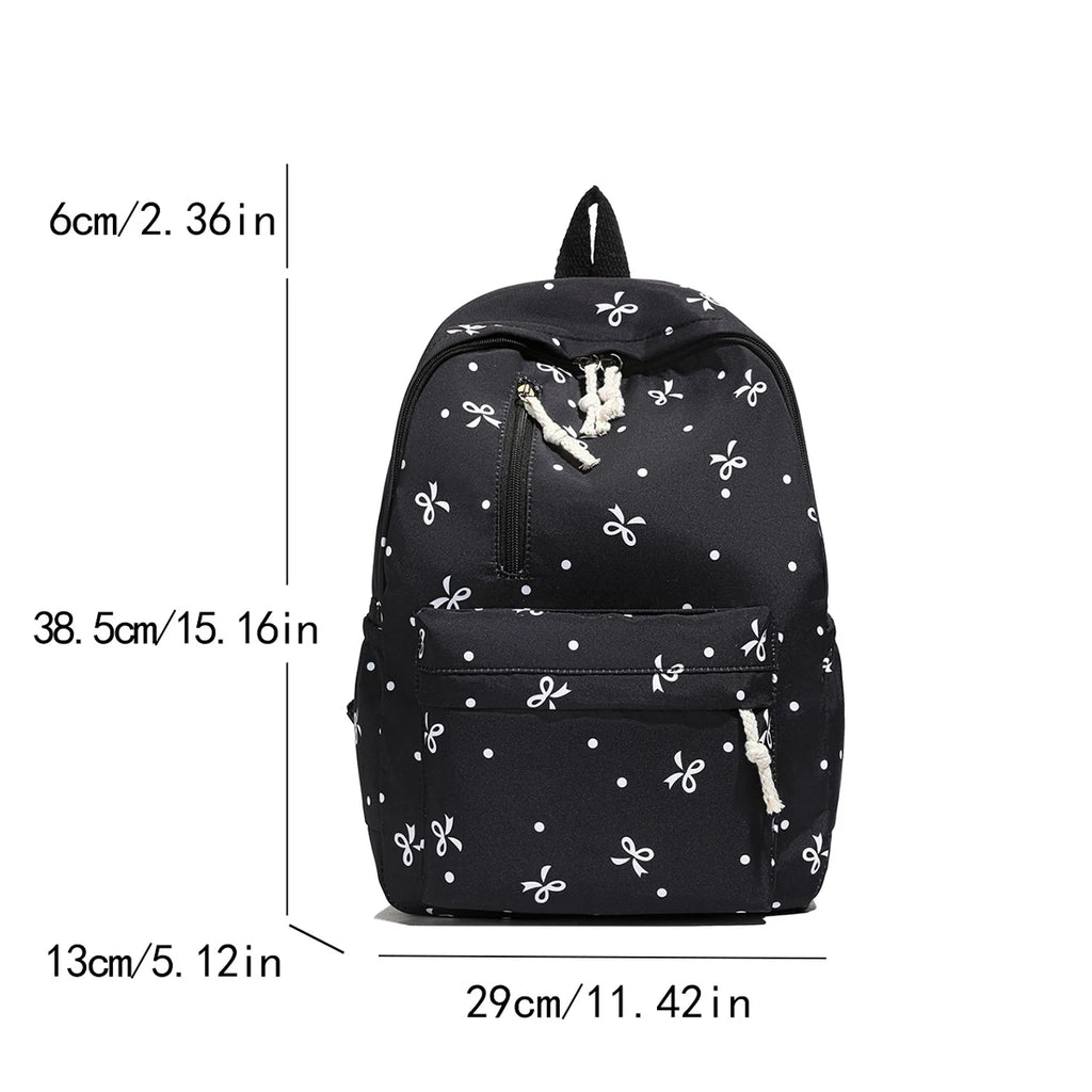 For Daily Use Back To School Season Playful Bow Print Quilted Backpack with Multi Pocket Adjustable Straps Large Capacity