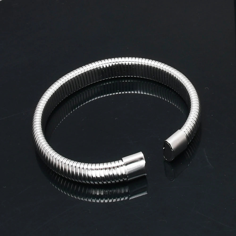 Elastic Adjustable Black Stainless Steel Mesh Cable Bangle Bracelet for Men Women