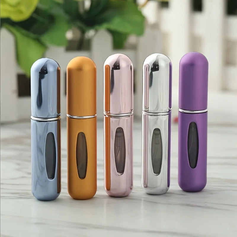 1/4 Unid. Atomizador de perfume de 5 ml, recipiente portátil para líquidos, cosméticos, viagem, mini frasco de alumínio vazio recarregável