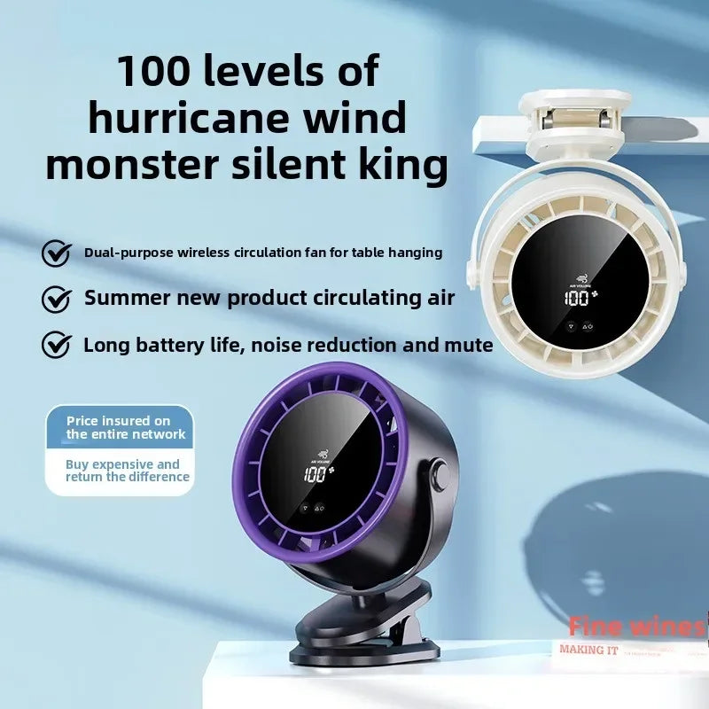 A little expert in life 100-Speed Desk Fan Clamp Fan LED Display Office Home Charge Wall-Mounted Hand-Free Fan