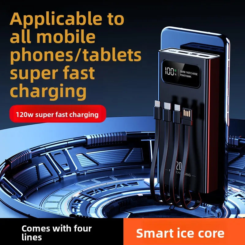 50000mAh 30000mAh 10000mAh 120W Power Bank for IPhone Huawei and Xiaomi Mobile Phones PowerBank with Built-in Cable (CCC)