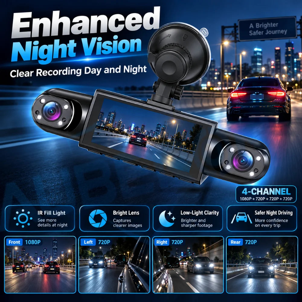 4 Channel Dash Cam 360° Car Video Recorder Black Box with Night Vision 24/7 Parking Monitor G-Sensor Loop Recording Auto Parts