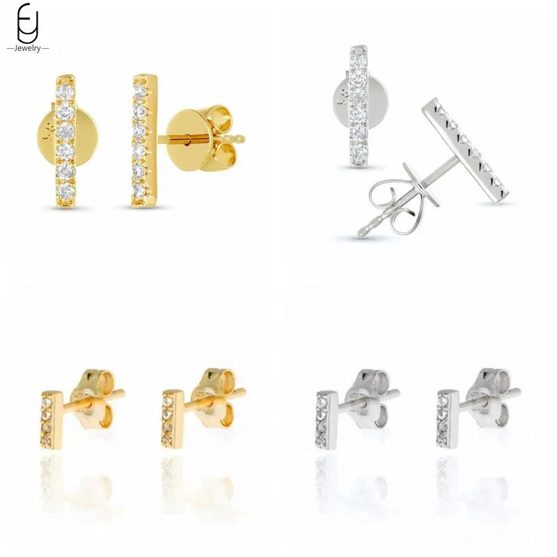 925 Sterling Silver Needle Zirconia Minimalist Flat Bar Stud Earrings For Women Punk Fine Jewelry Geometry Brincos Bijoux