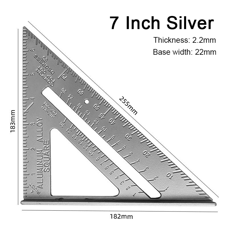 New 7Inch Triangle Ruler Measurement Tool Aluminium Alloy Carpenter Tools Inch Metric Angle Ruler Speed Square Woodworking Tools