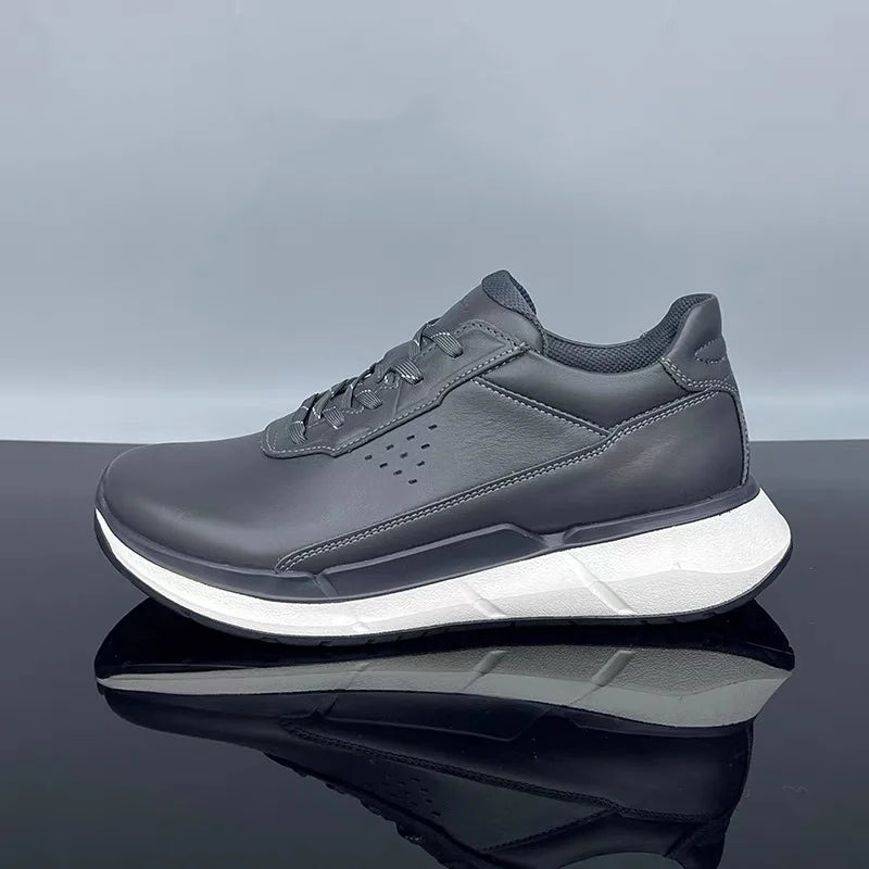 High Quality Men's Genuine Leather Casual Shoes Thick Soled Wear-resistant Hiking Couple Shoes Trendy Black Sports Shoes for Men