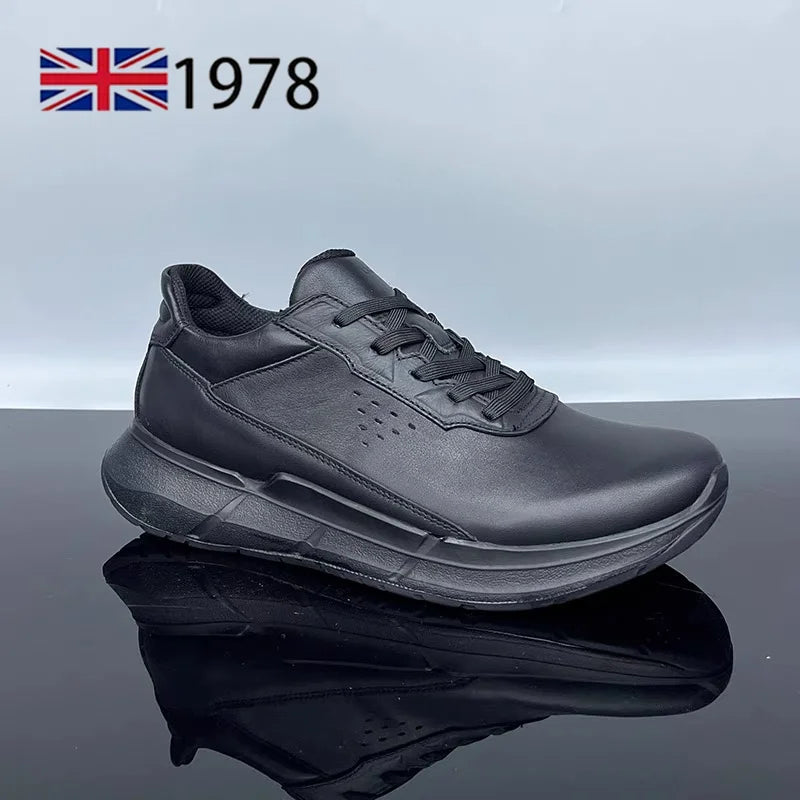 High Quality Men's Genuine Leather Casual Shoes Thick Soled Wear-resistant Hiking Couple Shoes Trendy Black Sports Shoes for Men