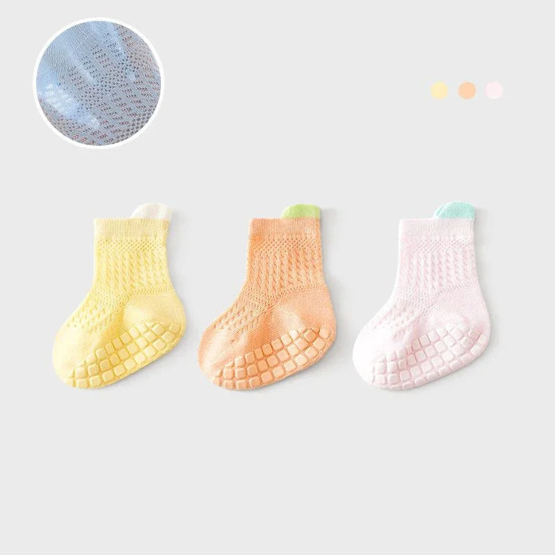3pairs/lot 6 Colored Of Net Eye Non-slip Baby Girl Sock Hollow-out Breathable Thin Infant Girl Cotton Socks Children's Socks Kit