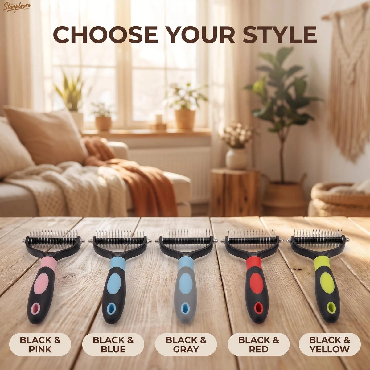 Pet Dematting Comb Double Sided Dog Cat Grooming Brush 2 Sizes 5 Colors Anti Slip Handle Removes Tangles Loose Hair Removal tool