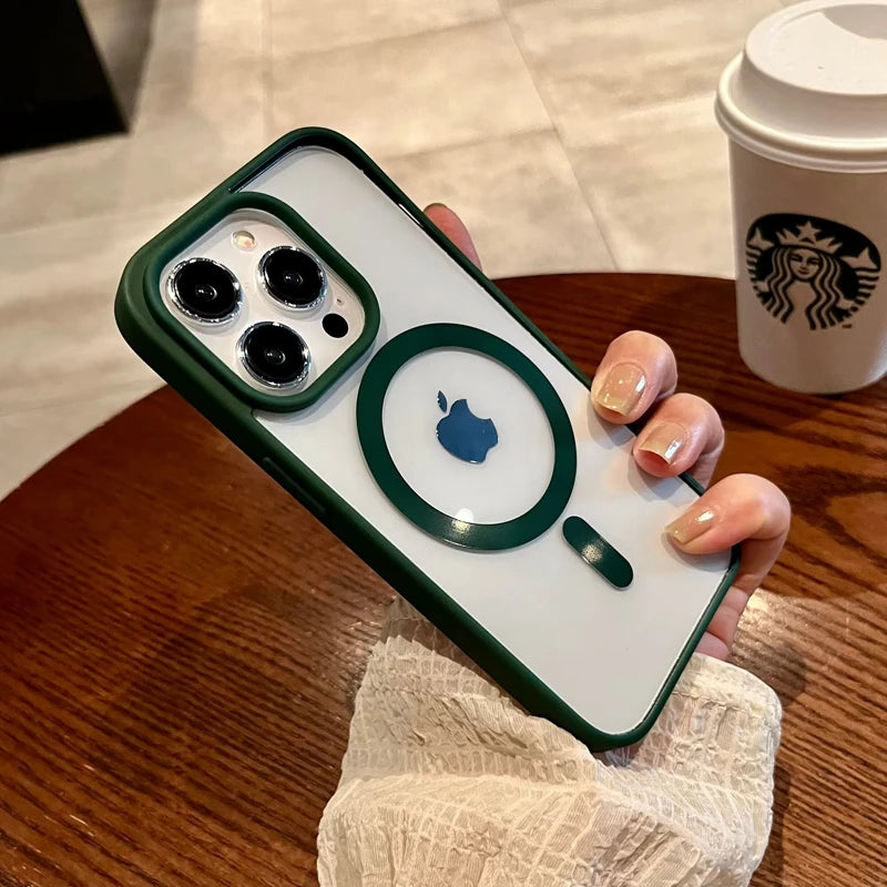 Luxury For Magsafe Transparent Phone Case For iPhone 16 15 14 17 12 13 Pro Max 16 Plus Mini Magnetic Wireless Charge Clear Cover