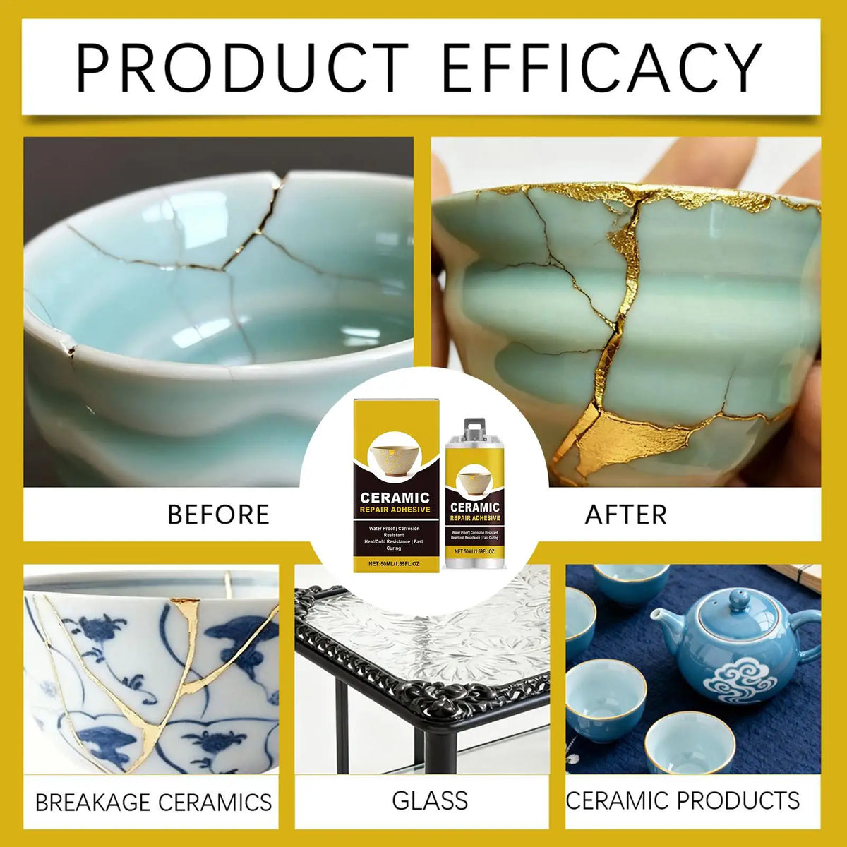 Porcelain Repair Kit Ceramic Glue Repair Adhesive Kit Waterproof Adhesive for Saucers Vases Sculptures Bowl Toilet Plate