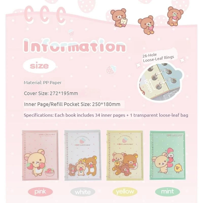 In Stocks RosyPosy Korilakkuma Loose Leaf Notebook Cute Strawberry Pattern B5 Refillable Journal For Study Office Daily Planning