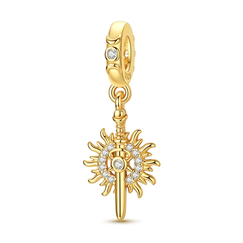 Original 925 Sterling Silver Charm Bead Golden Series Zircon Pendant Fit Original Bracelet Necklace For Women DIY Jewelry Gift