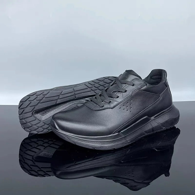High Quality Men's Genuine Leather Casual Shoes Thick Soled Wear-resistant Hiking Couple Shoes Trendy Black Sports Shoes for Men
