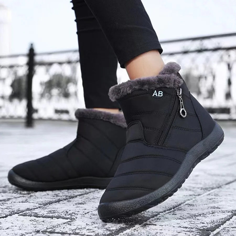 Women's Casual Sports Shoes, Mid-Calf Thick Plush Waterproof Cotton Boots, Outer Zipper Cotton Boots