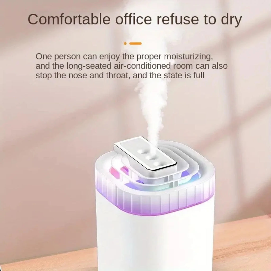 Humidificador de ar ultrassónico de 3L com névoa fria, luz noturna e três bicos, humidificador aromático USB silencioso para casa