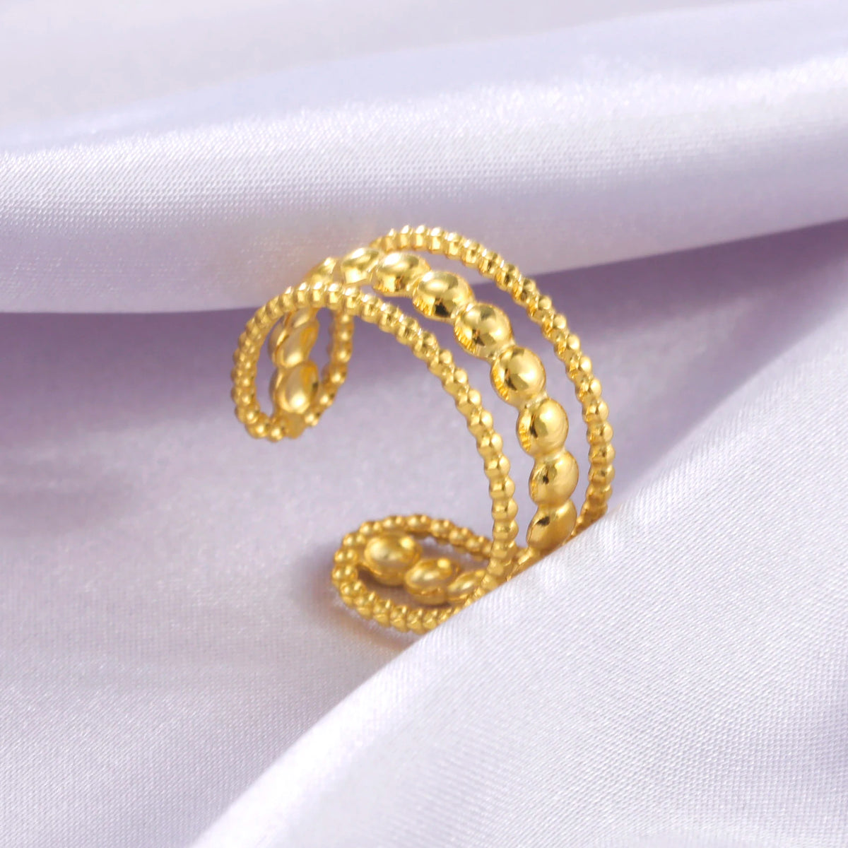 Amaxer For Women Lover's Rings Star Lace Beads Strip Stainless Steel Gold Color Silver Color Engagement Jewelry Party Gift