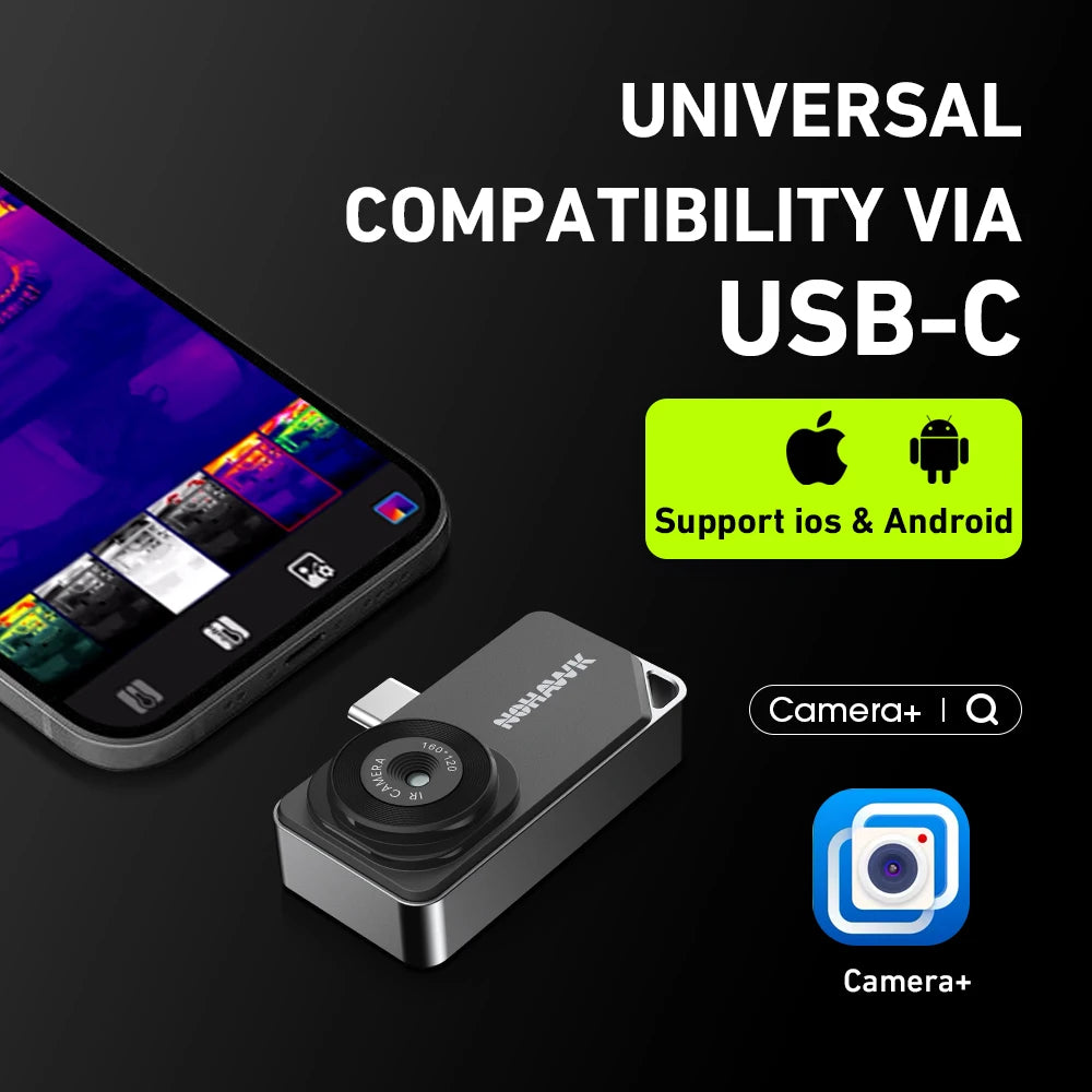 NOHAWK Thermal Camera Type-C for iPhone & Android Devices 160x120 320x240 R+ Super Resolution Support Photo Video Capture & Save