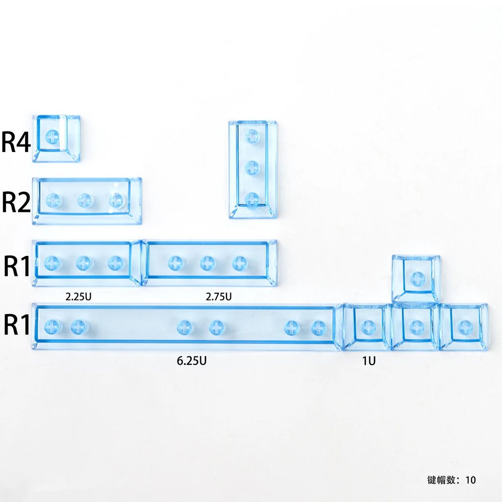 Red Transparent Keycap 10 Key Cherry Profile PC Keycap Space Bar 6.25U ESC Enter Shift Key Custom Keycap for Mechanical Keyboard