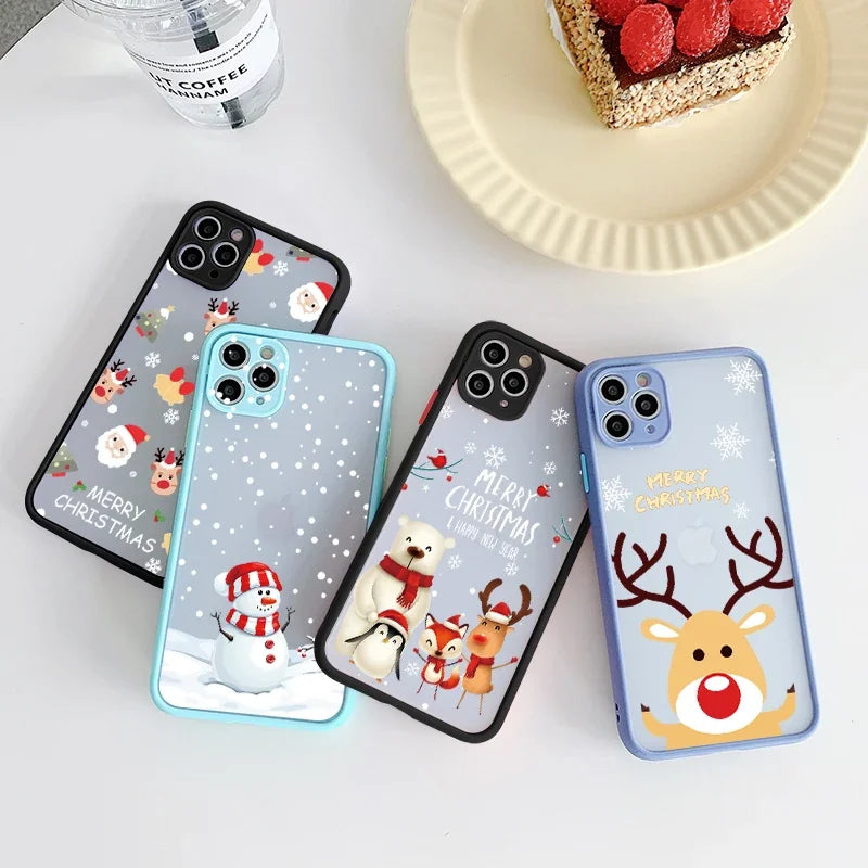 Christmas Matte Hard Phone Case for iPhone 17 7 8 Plus SE2 11 12 13 14 15 16 Pro Max Mini  New Year Gift Lovely Cover Fundas