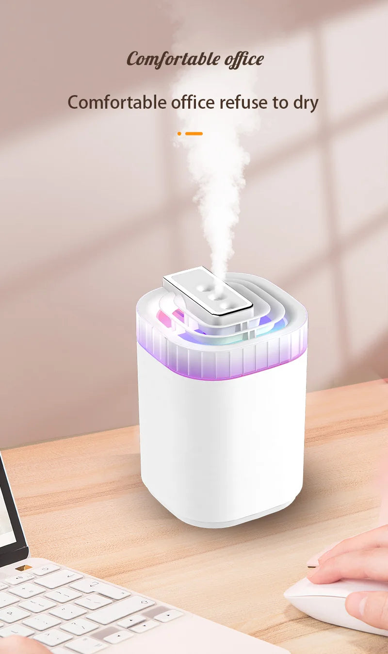 Humidificador de ar ultrassónico de 3L com névoa fria, luz noturna e três bicos, humidificador aromático USB silencioso para casa
