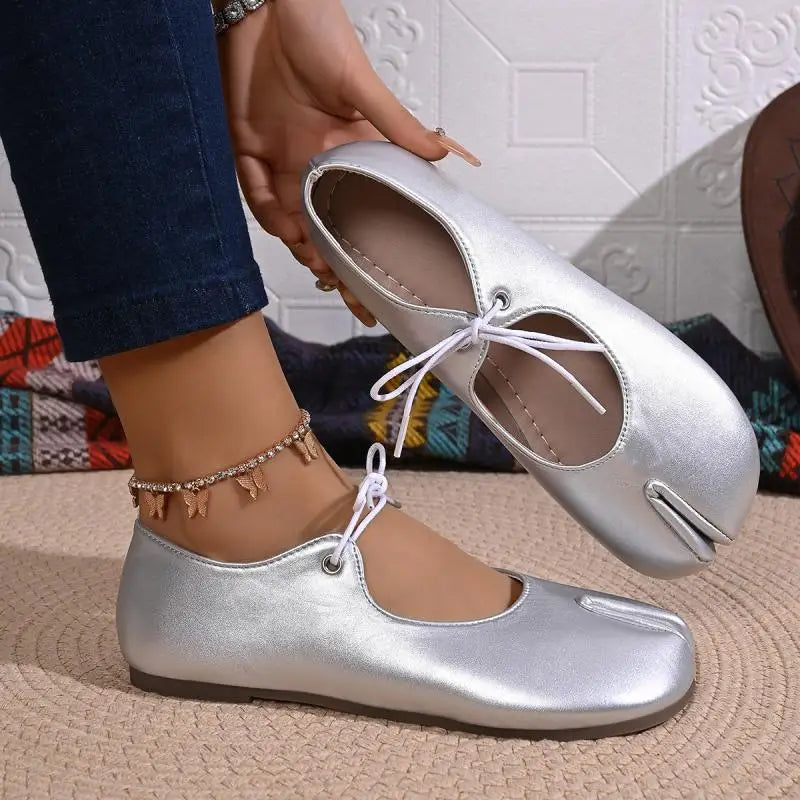 Comfort Flats Heel Silver Designer Tabi Shoes Women Summer 2026 Lightweight Lace Up Bowknot Ballet Flat Shoe Woman's Loafers