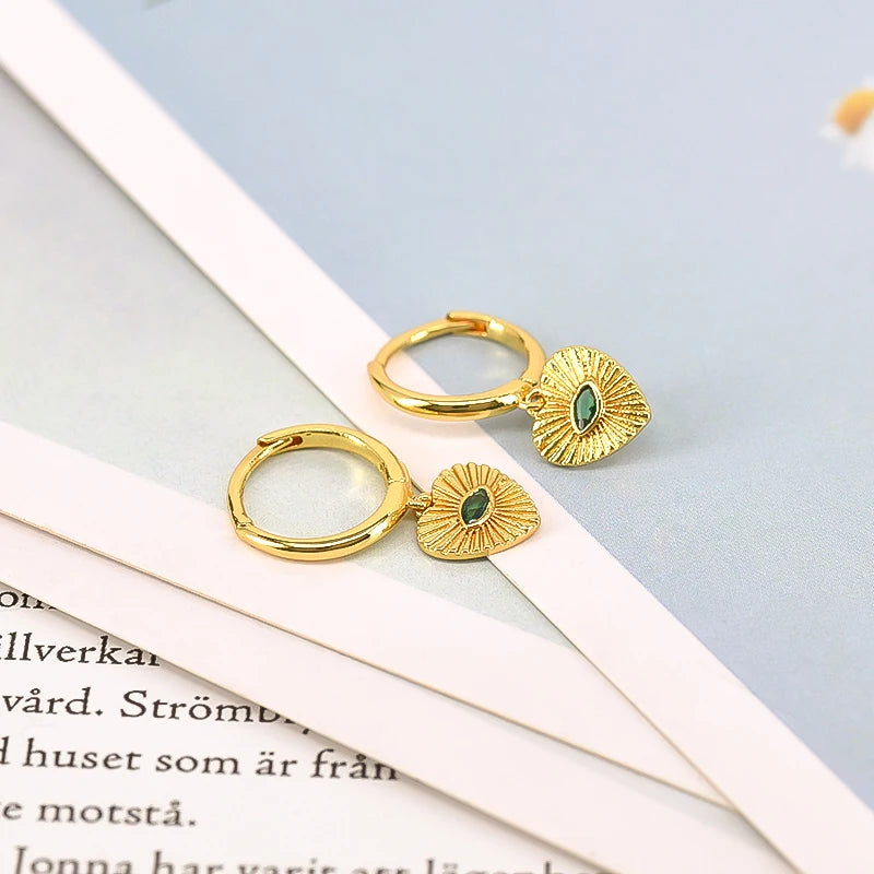 925 Sterling Silver Ear Buckle Retro Metal Heart Pendant Hoop Earrings for Women CZ Huggie Earrings Fashion Females Jewelry