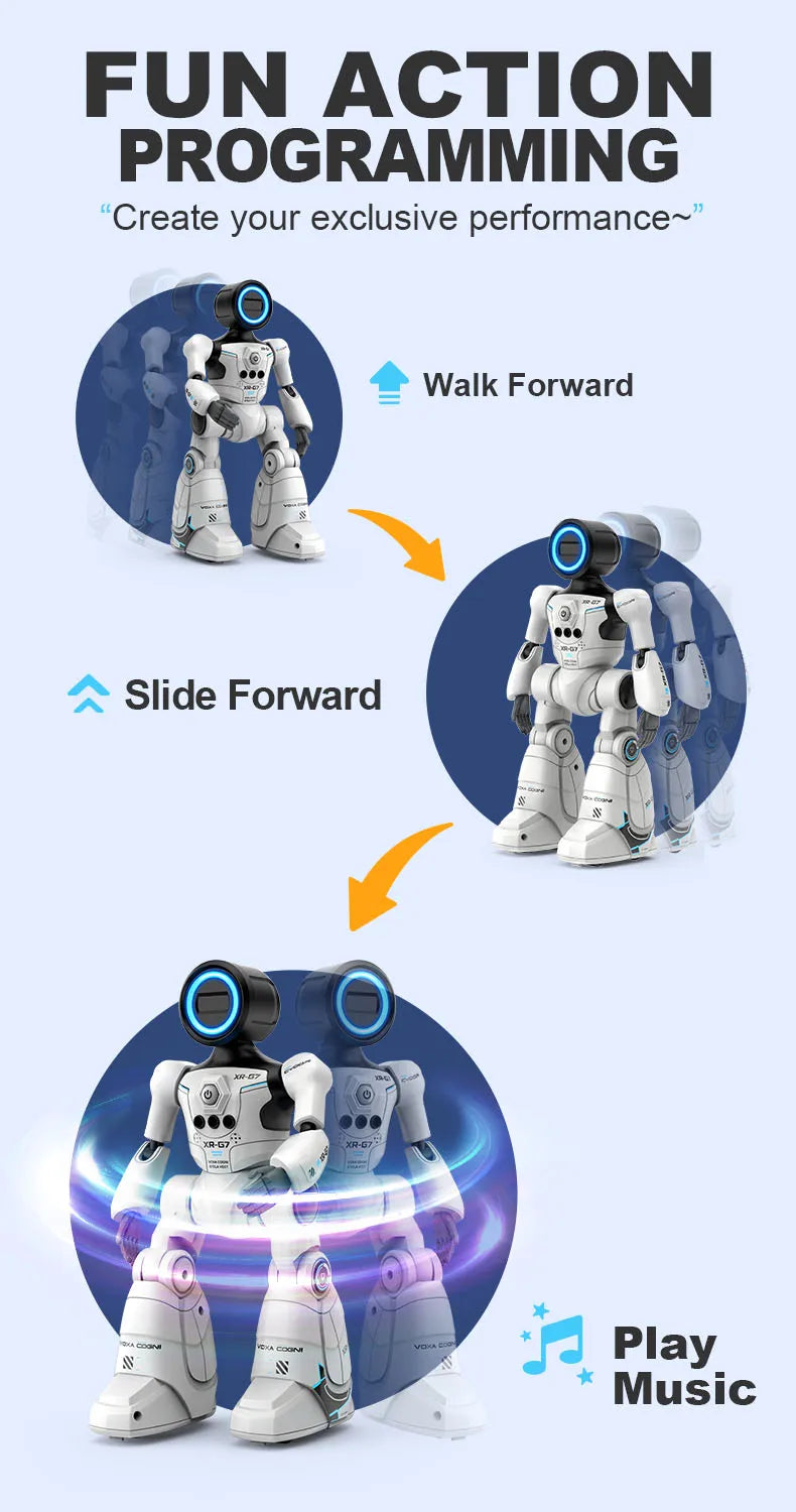 AI Smart Voice Robot Toy with Gesture Sensing & Smart Programming, Interactive Robot with Lights & Music, Perfect Gift for Kids