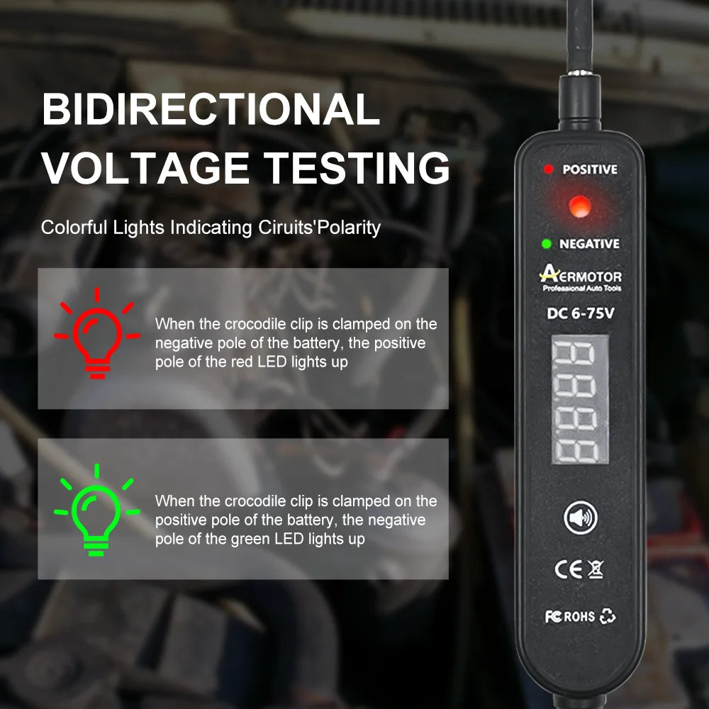 Aermotor Car Test Light with DC 6-75V LED Digital Voltage Display Electric Test Pen EM289 Car Short Circuit Diagnostic Tool