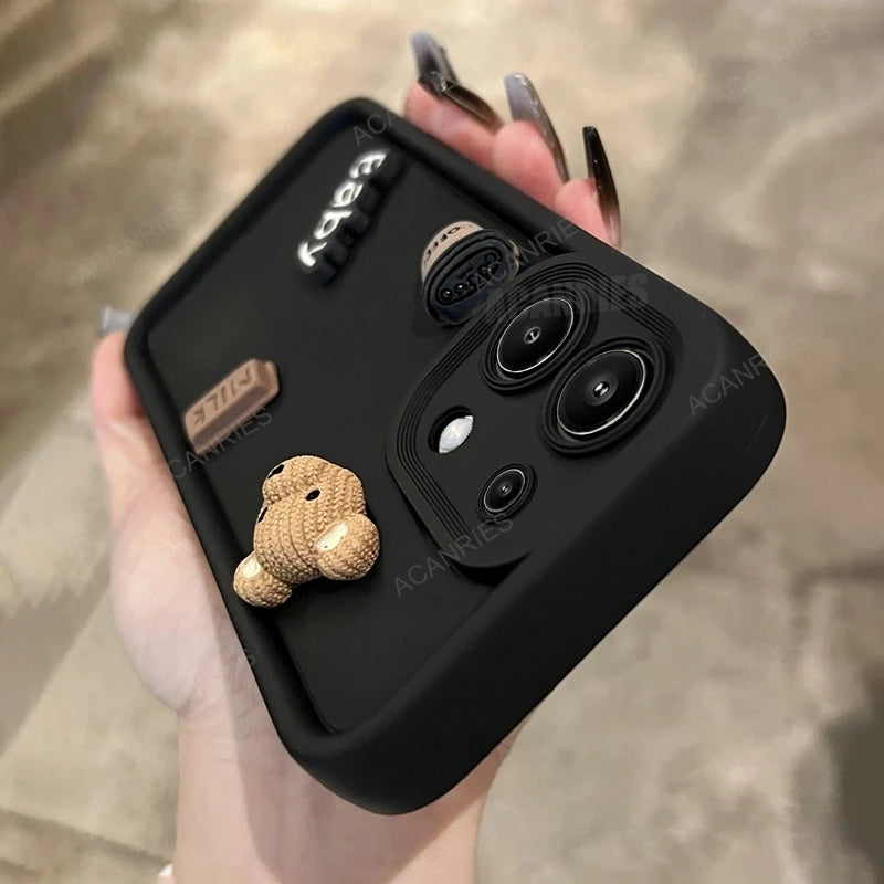 Note13 Cute Cartoon 3D Bear Silicone Case On For Xiaomi Redmi Note 13 Pro 4g 5g 12 11 10 9 13pro Plus 12pro Shockproof Cover 13c