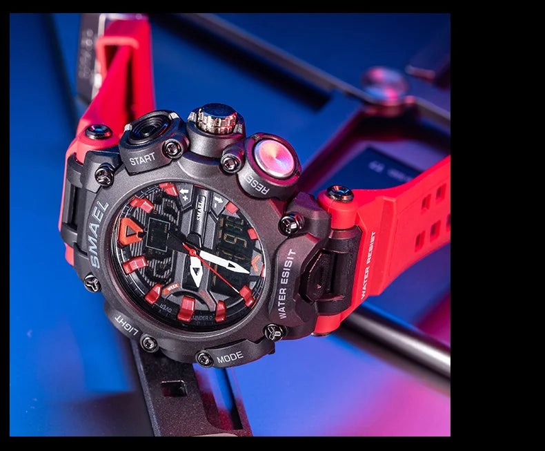 Military Watch Sport Waterproof 50M Stopwatch Analog Digital Wristwatches Week Display Alarm Clock 8053 Digital Watches Mens